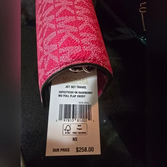 NWT Michael Kors Jet Set Crossbody bag- RASPBERRY PINK MK NEW - Picture 3 of 11